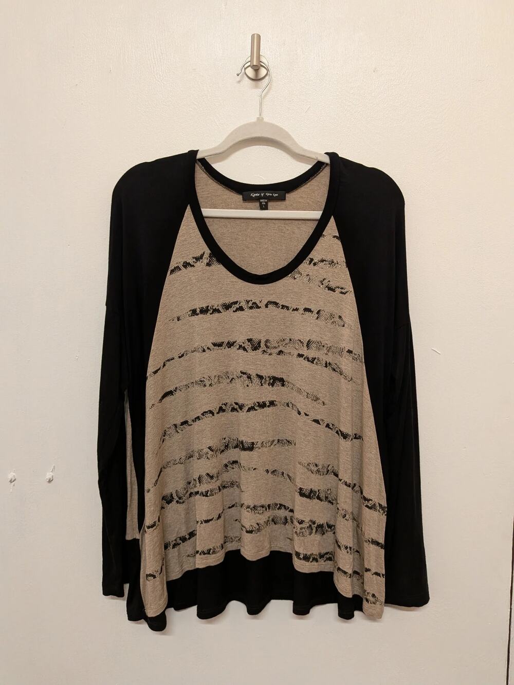 Karen By Karen Kane Long Sleeve Layered Look Top Taupe And Black Size L